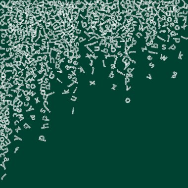 İngilizce 'nin harfleri düşüyor. Latin alfabesinin çocukça uçan kelimeleri. Yabancı diller öğrenim kavramı. Tahta arka planda okul pankartına uygun..