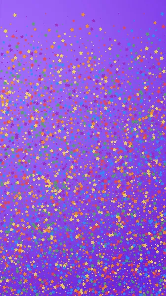 Feestelijke Confetti Feeststerren Regenboog Heldere Sterren Violette Achtergrond Grote Feestelijke — Stockvector