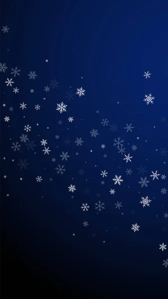 Sparsam Snöfall Jul Bakgrund Subtila Flygande Snöflingor Och Stjärnor Mörkblå — Stock vektor