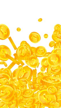 İngiliz sikkeleri düşüyor. Mükemmel dağınık GBP paraları. İngiltere parası. Sanatsal ikramiye, servet ya da başarı konsepti. Vektör illüstrasyonu.