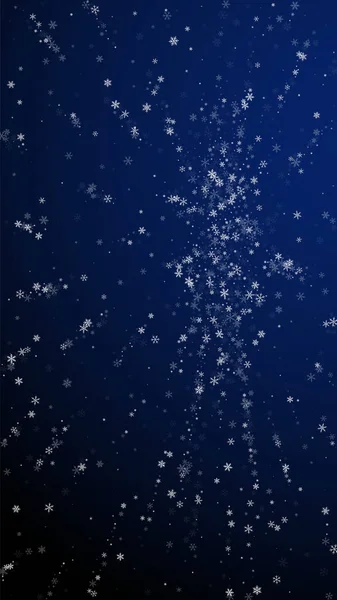 Krásné Sněžení Vánoční Pozadí Jemné Létající Sněhové Vločky Hvězdy Tmavomodrém — Stockový vektor