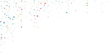 Beyaz arka planda suluboya konfeti. Sevimli gökkuşağı renkli noktalar. Rengarenk parlak kartın kutlu olsun. İlahi el boyaması konfeti.