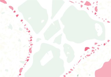 Terrazzo modern soyut şablon. Klasik İtalyan döşemesinin pembe ve yeşil dokusu. Venedik terrazzo trend vektör arka planı Taşlardan, granitten, kuvarstan, mermerden, betondan yapılmış. 