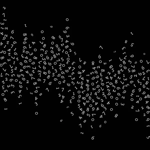 減少する数字 ビッグデータの概念 バイナリホワイトランダム飛行桁 黒を背景にした劇的な未来のバナー 数字が落ちているデジタルベクトル図 — ストックベクタ
