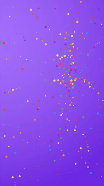 フェスティバルの魅力的なコンフェッティ お祝いの星 紫色の背景にカラフルなコンフェッティ 完璧なお祝いのオーバーレイテンプレート 垂直ベクトル背景 — ストックベクタ