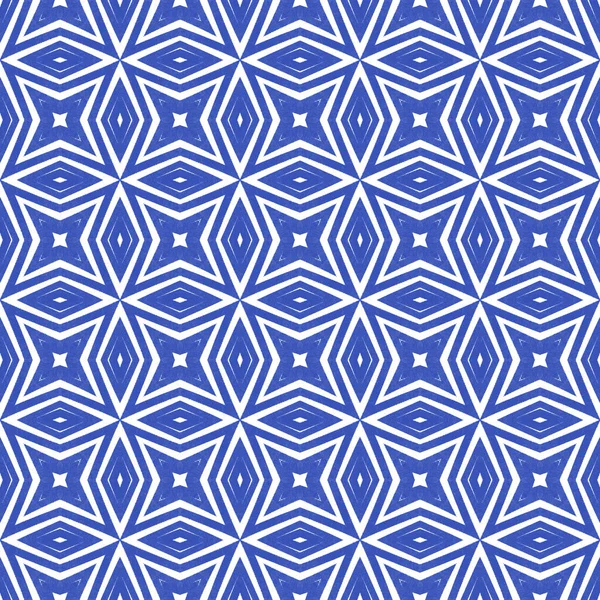 Patrón Acuarela Azulejos Fondo Caleidoscopio Índigo Simétrico Pintado Mano Azulejos — Foto de Stock