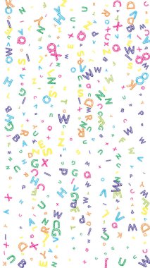 İngilizce 'nin harfleri düşüyor. Latin alfabesinin renkli, dağınık, uçan kelimeleri. Yabancı diller öğrenim kavramı. Beyaz arkaplanda okul afişine olumlu dönüş.