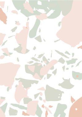 Terrazzo modern soyut şablon. Klasik İtalyan döşemesinin turuncu ve gri dokusu. Venedik terrazzo trend vektör arka planı Taşlardan, granitten, kuvarstan, mermerden, betondan yapılmış. 