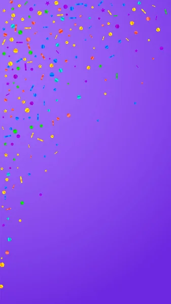 信じられないほどのコンフェッティ お祝いの星 紫色の背景にフェスティバル コンフェッティ 新鮮なお祝いオーバーレイテンプレート 垂直ベクトル背景 — ストックベクタ
