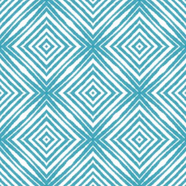 Dokulu çizgili desen. Turkuaz simetrik kaleydoskop arka planı. Tekstil hazır büyüleyici baskı, mayo kumaş, duvar kağıdı, ambalaj. Moda desenli çizgiler tasarımı.