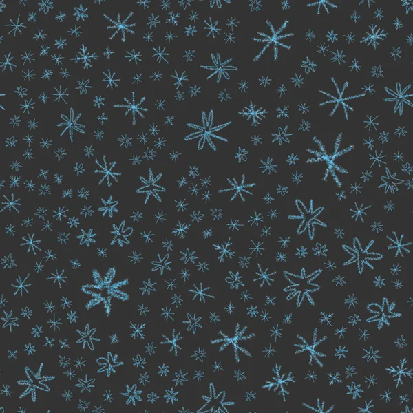 手绘雪花圣诞无缝线图案 淡淡的飞雪飞溅在粉笔雪片的背景 可敬的粉笔手绘雪覆盖 凉爽的假日装饰 — 图库照片
