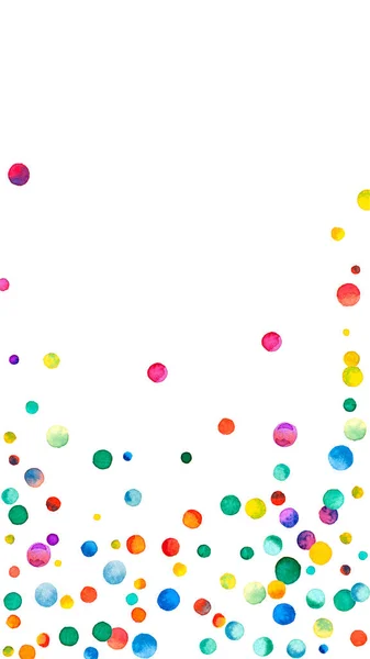 Aquarell Konfetti Auf Weißem Hintergrund Lebendige Regenbogenfarbene Punkte Frohe Feier — Stockfoto
