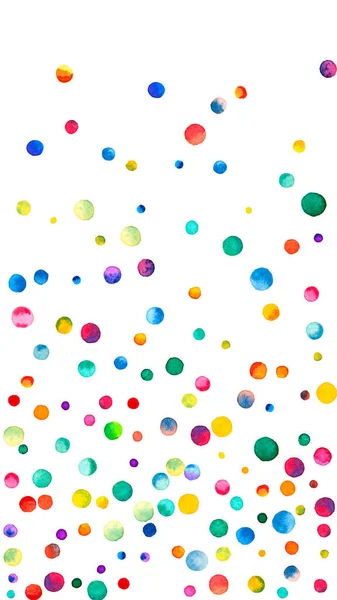 Konfetti Akwarelowe Białym Tle Intrygujące Kolorowe Kropki Szczęśliwa Uroczystość Wysoka — Zdjęcie stockowe