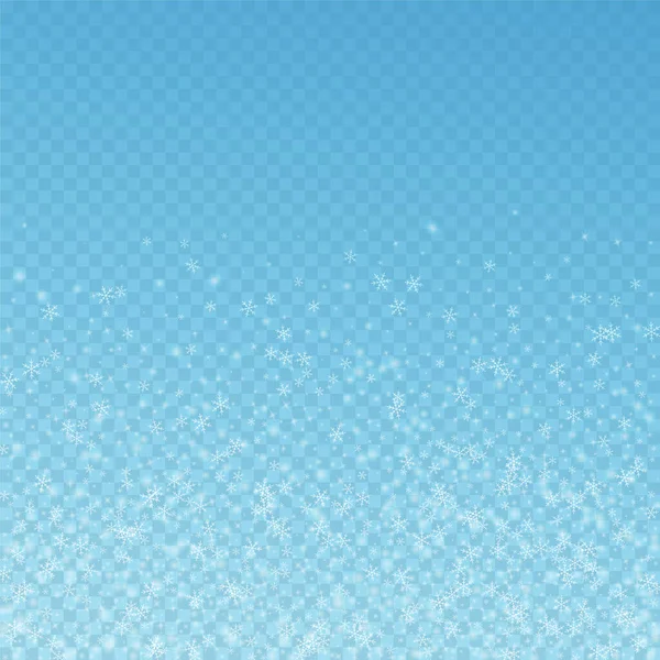 Красивый Светящийся Снежный Фон Рождества Тонкие Летящие Снежинки Звезды Голубом — стоковый вектор