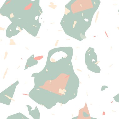 Terrazzo kusursuz desen. İç dekorasyon için minimalist döşeme taşı. Doğal taşlardan, granitten, kuvarstan, mermerden, betondan yapılmış arka plan. Terrazzo pürüzsüz desenli serin renklerde. 