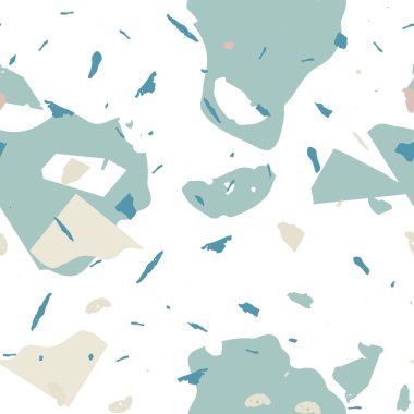 Terrazzo kusursuz desen. Mavi klasik döşeme dokusu. Terrazzo pürüzsüz desenli, serin renklerde. Doğal taşlardan, granitten, kuvarstan, mermerden, betondan yapılmış arkaplan. 