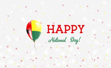 Gine-Bissau ulusal gün vatansever poster. Lastik balon Guinea-Bissauan bayrak renkleri uçan. Gine-Bissau ulusal gün arka plan balon, konfeti, yıldız, Bokeh ve pırıltılar.