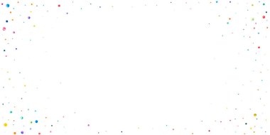 Beyaz arka planda suluboya konfeti. Çekici gökkuşağı renkli noktalar. Rengarenk parlak kartın kutlu olsun. Nadir bulunan el boyaması konfeti..