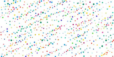 Beyaz arka planda suluboya konfeti. Sevimli gökkuşağı renkli noktalar. Rengarenk parlak kartın kutlu olsun. Olağanüstü bir el boyaması konfeti.