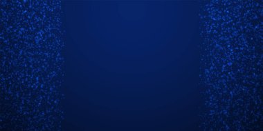 Sihirli yıldızlar seyrek Noel arkaplanı. İnce uçan kar taneleri ve koyu mavi gece arka planındaki yıldızlar. Temyize giden Gümüş Kar Tanesi şablonu. Göz kamaştırıcı vektör illüstrasyonu.