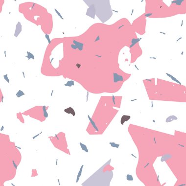 Terrazzo kusursuz desen. Pembe Venedik döşeme dokusu. Terrazzo pürüzsüz desenli, serin renklerde. Doğal taşlardan, granitten, kuvarstan, mermerden, betondan yapılmış arkaplan. 