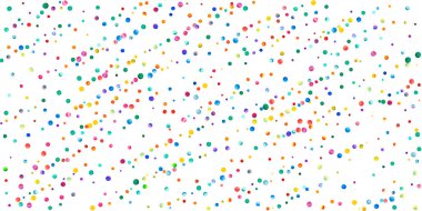 Beyaz arka planda suluboya konfeti. Canlı gökkuşağı renkli noktalar. Rengarenk parlak kartın kutlu olsun. Güzel el boyaması konfeti..