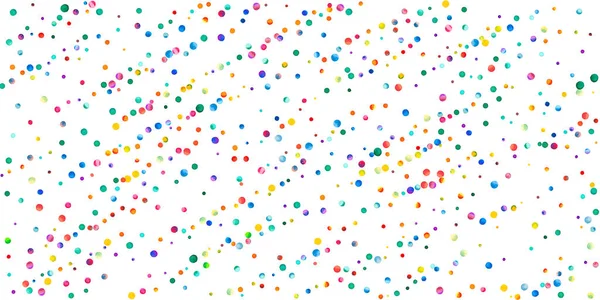 Beyaz arka planda suluboya konfeti. Canlı gökkuşağı renkli noktalar. Rengarenk parlak kartın kutlu olsun. Güzel el boyaması konfeti..