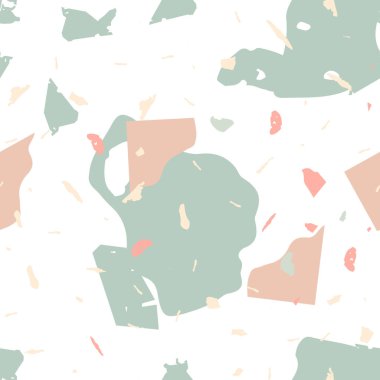 Terrazzo kusursuz desen. İç dekorasyon için minimalist döşeme taşı. Doğal taşlardan, granitten, kuvarstan, mermerden, betondan yapılmış arka plan. Terrazzo pürüzsüz desenli serin renklerde. 