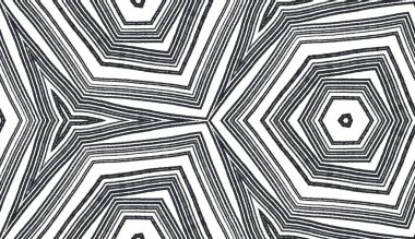 Çizgili el çizimi desen. Siyah simetrik kaleydoskop. Çizgili elle çizilmiş fayans tekrarlanıyor. Tekstil hazır, temiz baskı, mayo kumaş, duvar kağıdı, ambalaj..