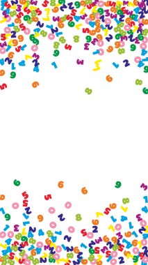 Rengarenk sayılar düşüyor. Uçan parmaklarla matematik çalışma konsepti. Beyaz arka planda matematik afişi için mükemmel. Düşen sayılar vektör illüstrasyonu.