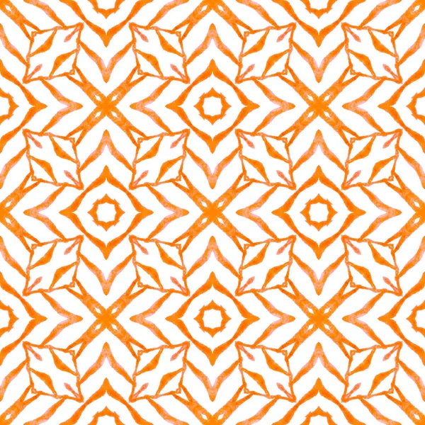 Watercolor Medallion Seamless Border Orange Immaculate Boho Chic Summer Design — Stock Photo, Image