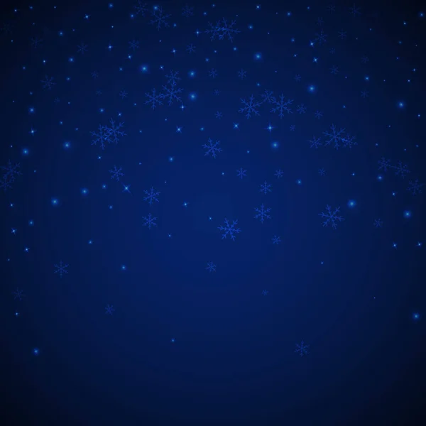 Sparsam Glödande Snö Jul Bakgrund Subtila Flygande Snöflingor Och Stjärnor — Stock vektor