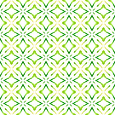 Yeşil geometrik sembolün suluboya sınırı. Yeşil popüler boho şık yaz tasarımı. Tekstil hazır muhteşem baskı, mayo kumaş, duvar kağıdı, ambalaj. Sembol suluboya deseni.