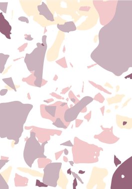 Terrazzo modern soyut şablon. Klasik İtalyan döşemesinin pembe ve turuncu dokusu. Venedik terrazzo trend vektör arka planı Taşlardan, granitten, kuvarstan, mermerden, betondan yapılmış. 