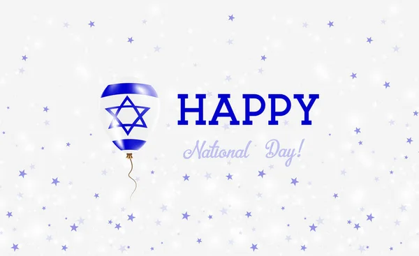 イスラエル建国記念日愛国的なポスター イスラエルの国旗の色のゴム風船を飛んでいます 紙吹雪 ボケ味と輝きを持つイスラエル共和国ナショナルデー背景 — ストックベクタ