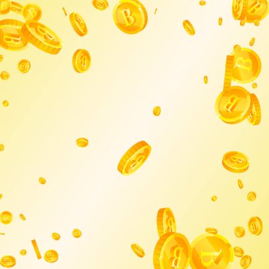 Tayland baht sikkeleri düşüyor. Fevkalade dağınık THB paraları. Tayland parası. Zarif ikramiye, servet ya da başarı konsepti. Vektör illüstrasyonu.