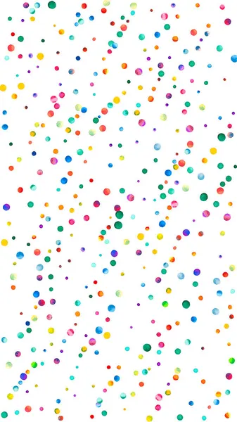 白い背景に水彩のコンフェッティ 虹色の点を魅了します 幸せなお祝いの高いカラフルな明るいカード 美しい手描きのコンフェッティ — ストック写真