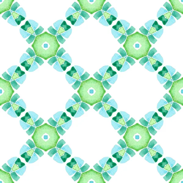 Mano Dibujado Borde Sin Costura Mosaico Verde Verde Fresco Boho — Foto de Stock