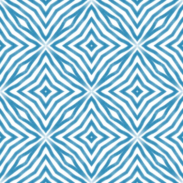 Patrón Rayas Dibujado Mano Fondo Caleidoscopio Simétrico Azul Repetir Baldosas —  Fotos de Stock