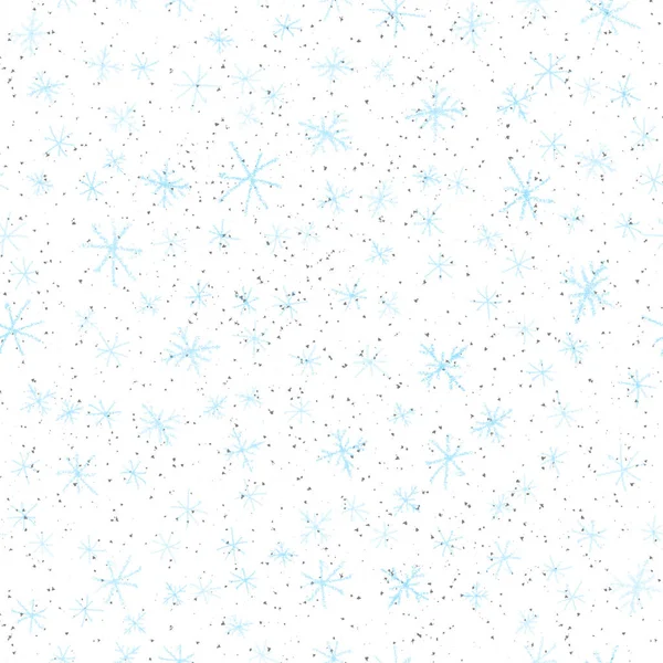 手描き雪片クリスマスシームレスパターン チョークの雪の上に微弱な飛行雪のフレーク背景 生きているチョーク手書きの雪のオーバーレイ 好奇心の休日の季節の装飾 — ストック写真