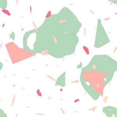 Terrazzo kusursuz desen. İç dekorasyon için minimalist döşeme taşı. Doğal taşlardan, granitten, kuvarstan, mermerden, betondan yapılmış arka plan. Terrazzo pürüzsüz desenli serin renklerde. 