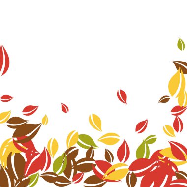 Sonbahar yaprakları dökülüyor. Kırmızı, sarı, yeşil, kaotik yapraklar uçuşuyor. Temiz beyaz arka planda yağan yağışlı renkli yapraklar. Otantik okul satışına dönüş.