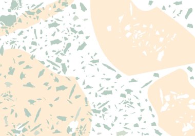 Terrazzo modern soyut şablon. Klasik İtalyan döşemesinin pembe ve turuncu dokusu. Venedik terrazzo trend vektör arka planı Taşlardan, granitten, kuvarstan, mermerden, betondan yapılmış. 