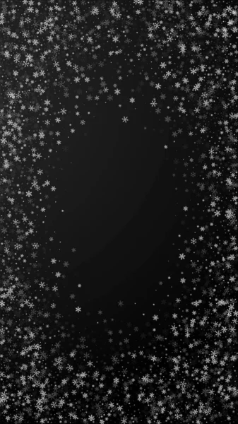 Красивый Снегопад Рождество Тонкие Летящие Снежинки Звезды Черном Фоне Реальный — стоковый вектор