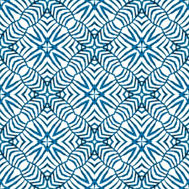 Sembol suluboya deseni. Mavi unutulmaz boho şık yaz tasarımı. Tekstil hazır inanılmaz baskı, mayo kumaş, duvar kağıdı, ambalaj. Yeşil geometrik sembolü suluboya kenarı.