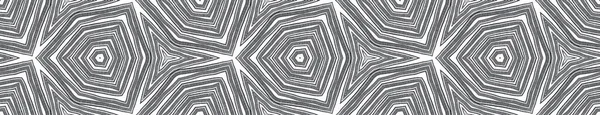Gestreepte Hand Getekend Naadloos Patroon Zwarte Symmetrische Caleidoscoop Achtergrond Herhaling — Stockfoto