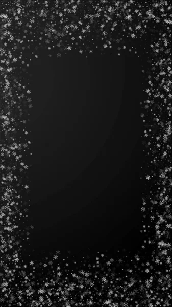 Красивый Снегопад Рождество Тонкие Летящие Снежинки Звезды Черном Фоне Удивительные — стоковый вектор