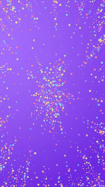 Confeti Festivo Favorable Estrellas Celebración Estrellas Coloridas Sobre Fondo Violeta — Vector de stock