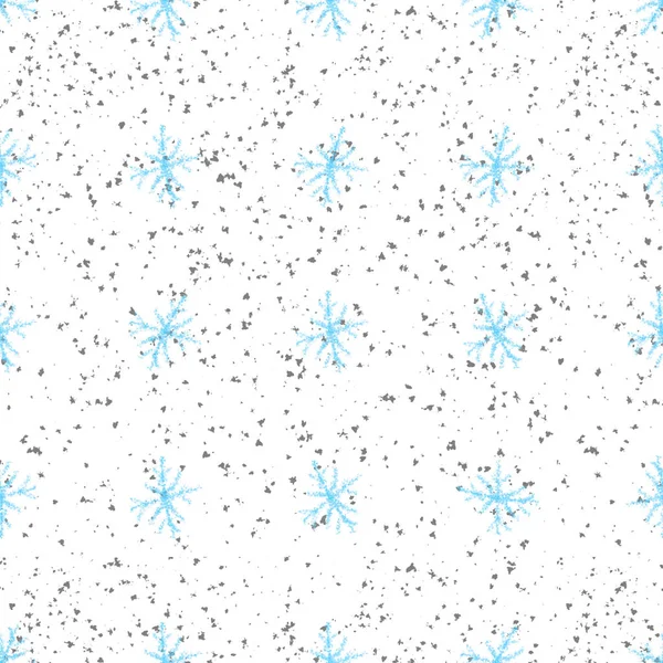 手描き雪片クリスマスシームレスパターン チョークの雪の上に微弱な飛行雪のフレーク背景 生きているチョーク手書きの雪のオーバーレイ 優れたホリデーシーズンの装飾 — ストック写真