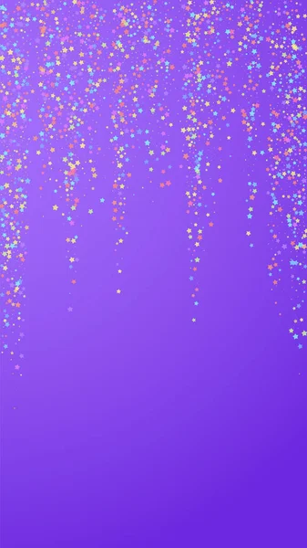 Festliches Konfetti Feierstars Bunte Sterne Klein Auf Violettem Hintergrund Wunderschöne — Stockvektor